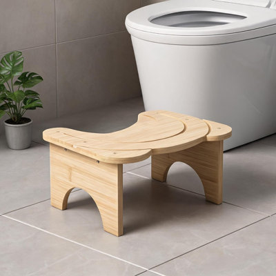 Bamboo Toilet Stool – 7" Ergonomic Footstool with Non-Slip Surface – Space-Saving Cat Ear Design, Natural Wood – for Better Bathroom Posture  - Natural Wood Color