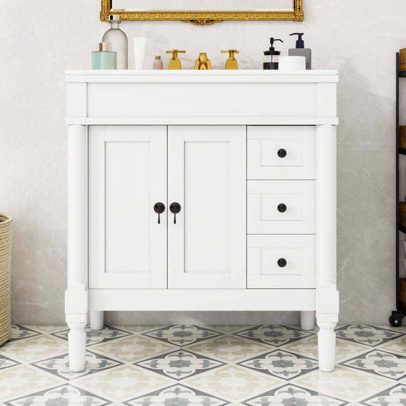 Meuble-lavabo de 30 pouces avec tablette en U, 3 tiroirs et 2 portes, Blanc