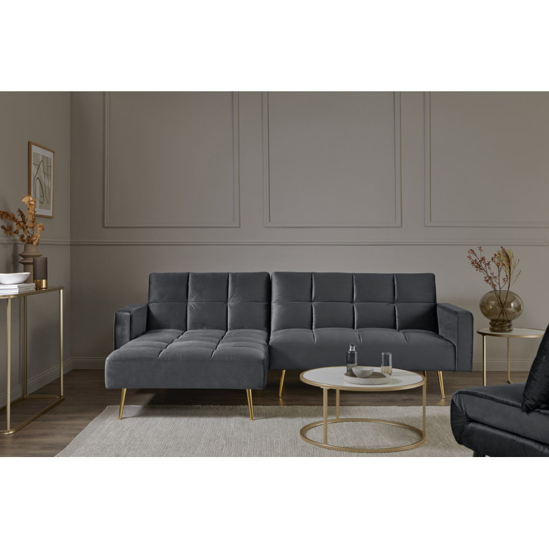 Shiflet Upholstered Corner Sofa, Platin Grey Velvet