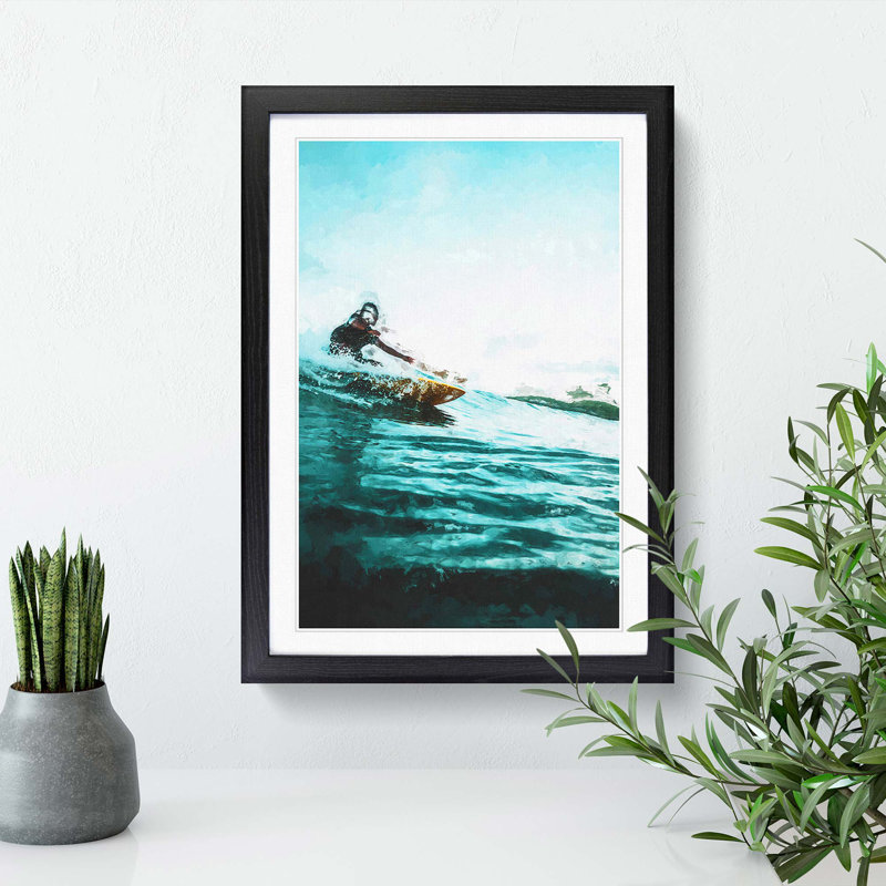 Surfing in Indonesia in Abstract - Framed Print, 36cm H x 27cm W x 2cm D, Black Framed