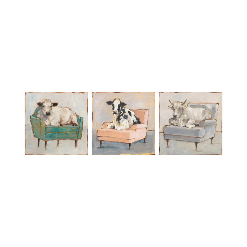 Moo-ving In Triptych - ensemble d'art mural sur toile - Toile tendue (ensemble de 3)
