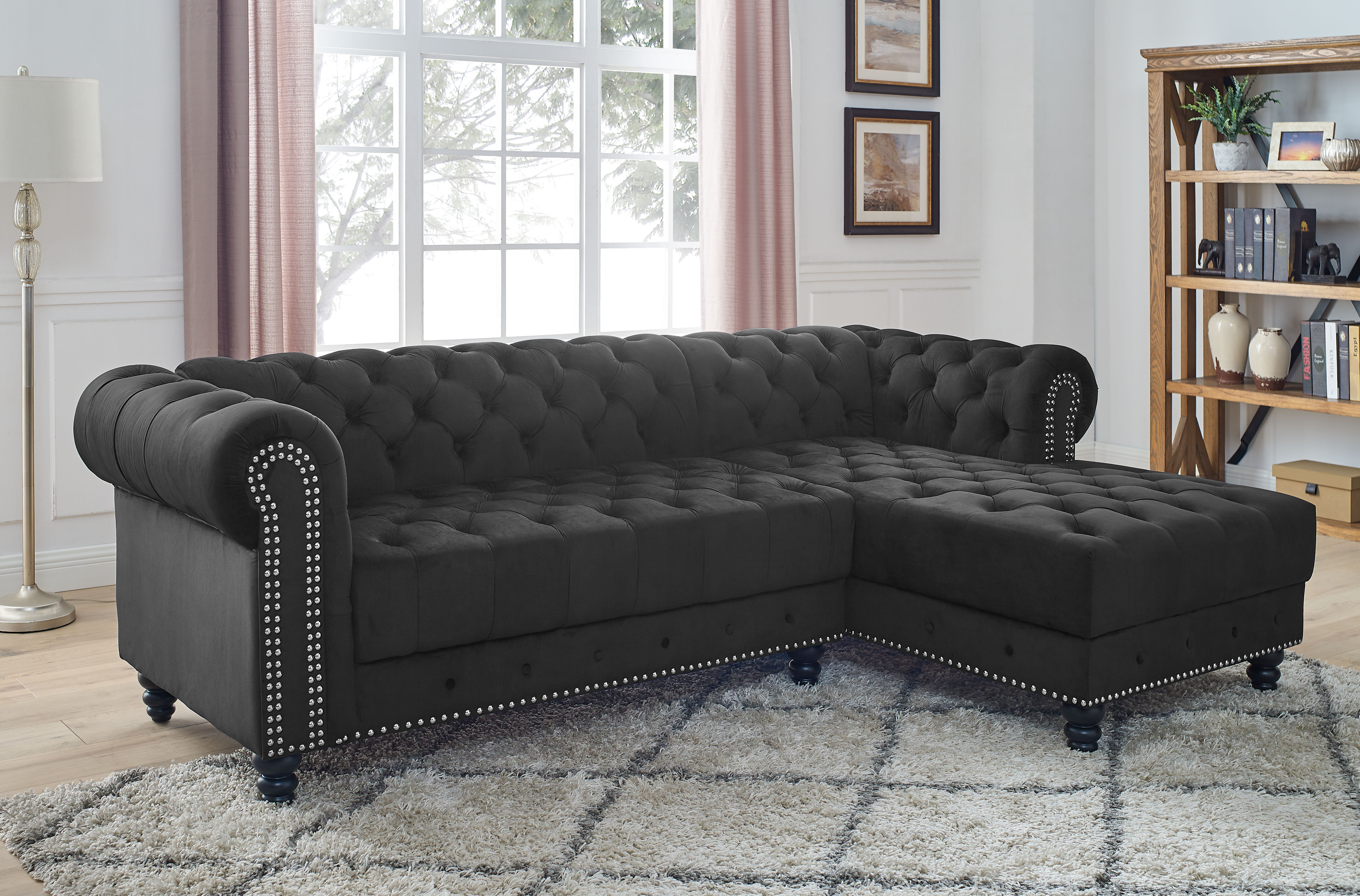 Lora 97″ Wide Velvet Right Hand Facing Sofa and Chaise