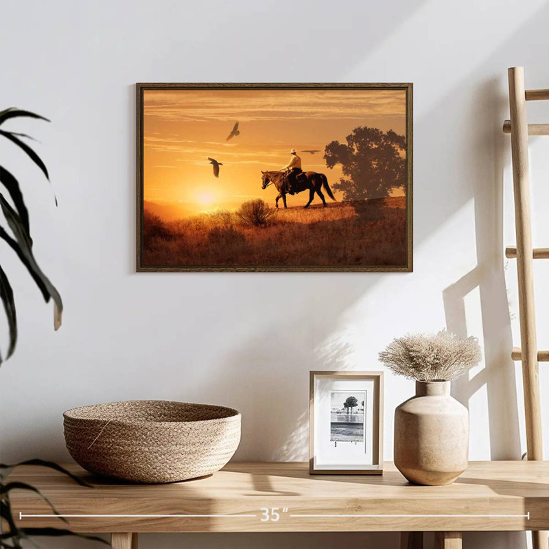 Lonely Cowboy, 19 po x 13 po, Cadre flottant noyer