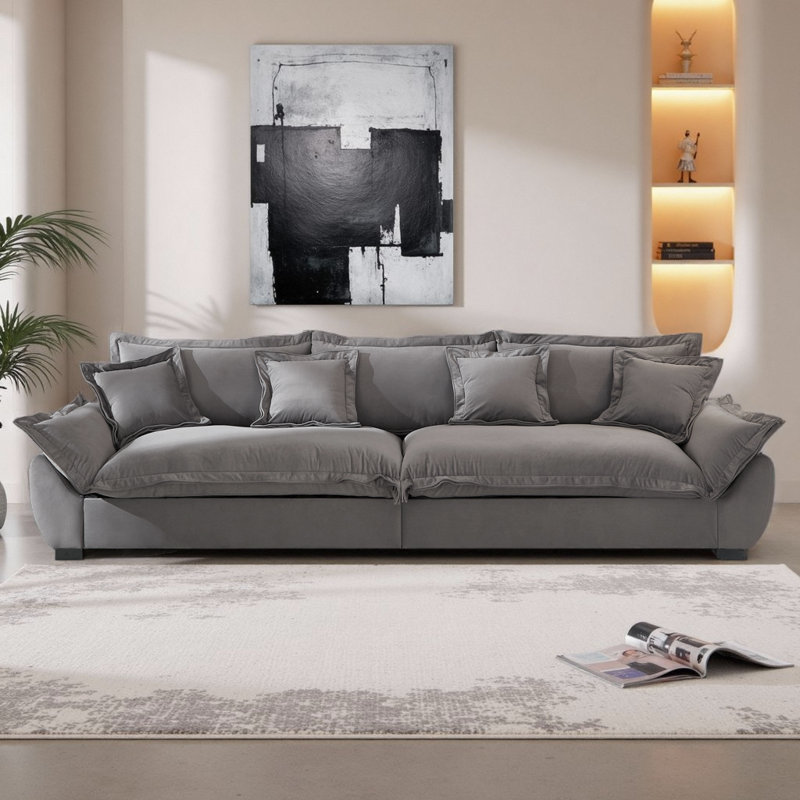 Canapé en velours 3 places avec rangement - Canapé de style voile moderne avec dossier amovible, sièges profonds et coussins décoratifs, compartiment de rangement peu encombrant pour le salon