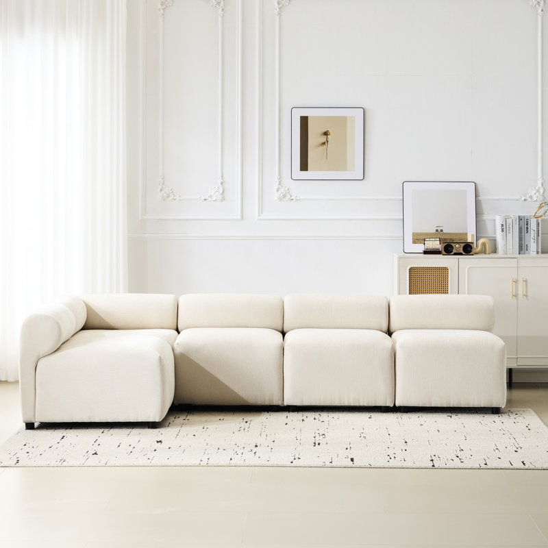 109 po, modulaire, 5, en forme de L, modulaire, concept, beige, tissu, 4 sièges, structure en bois massif à ressorts sinueux à haute résilience, coussins en mousse à haute résilience, facile à assembler