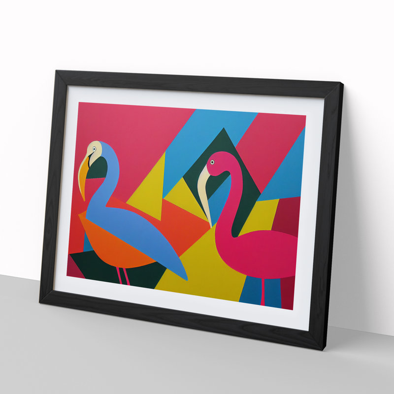 Two Abstract Flamingos Vol.2 - Framed Print, Black Framed, 46cm H x 64cm W x 2cm D