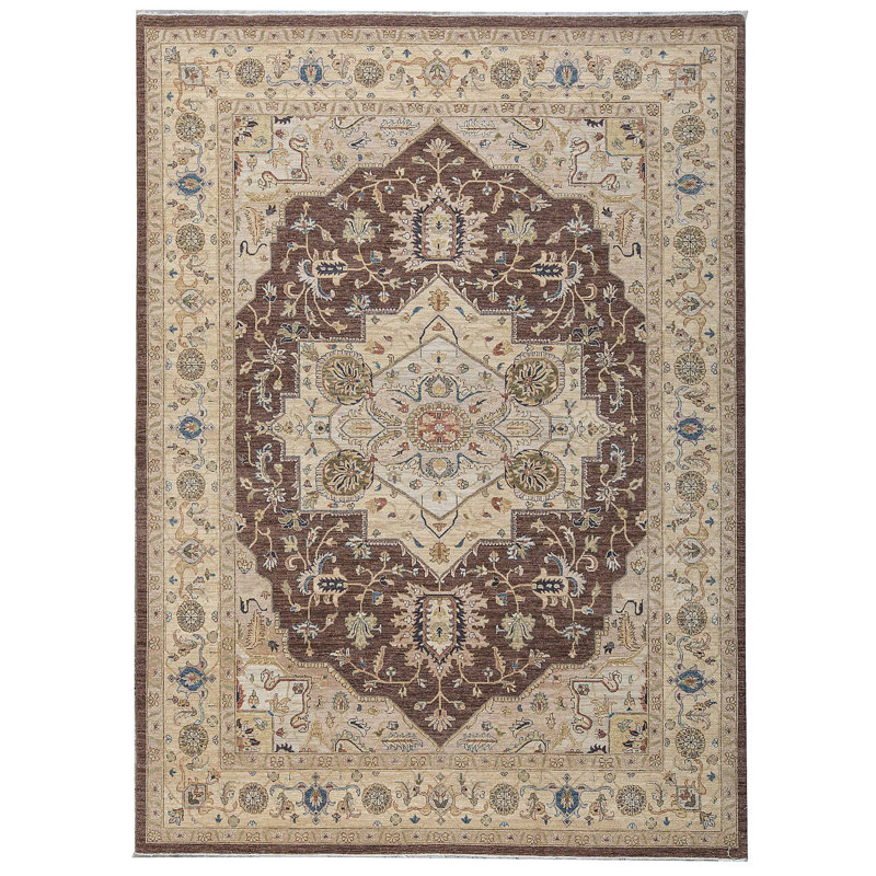 Tapis brun et beige de haute qualité noué à la main