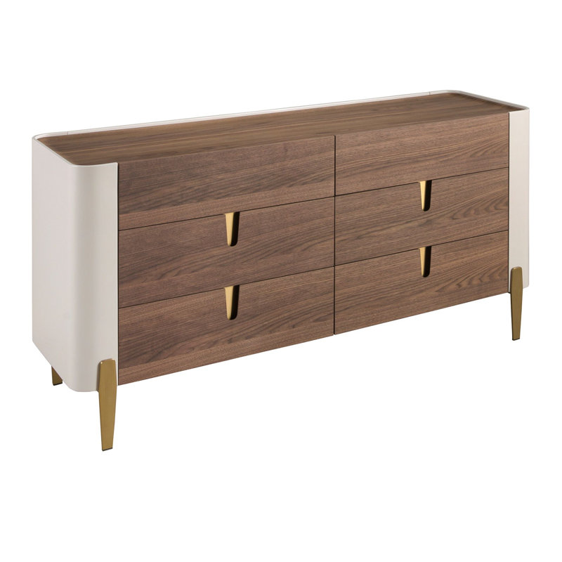 Chest of drawers beige wood, polished steel and top