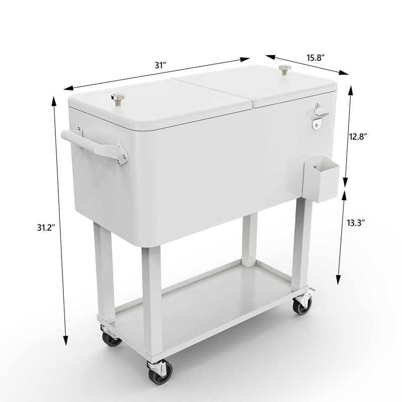 Metal Bar Cart, White, White