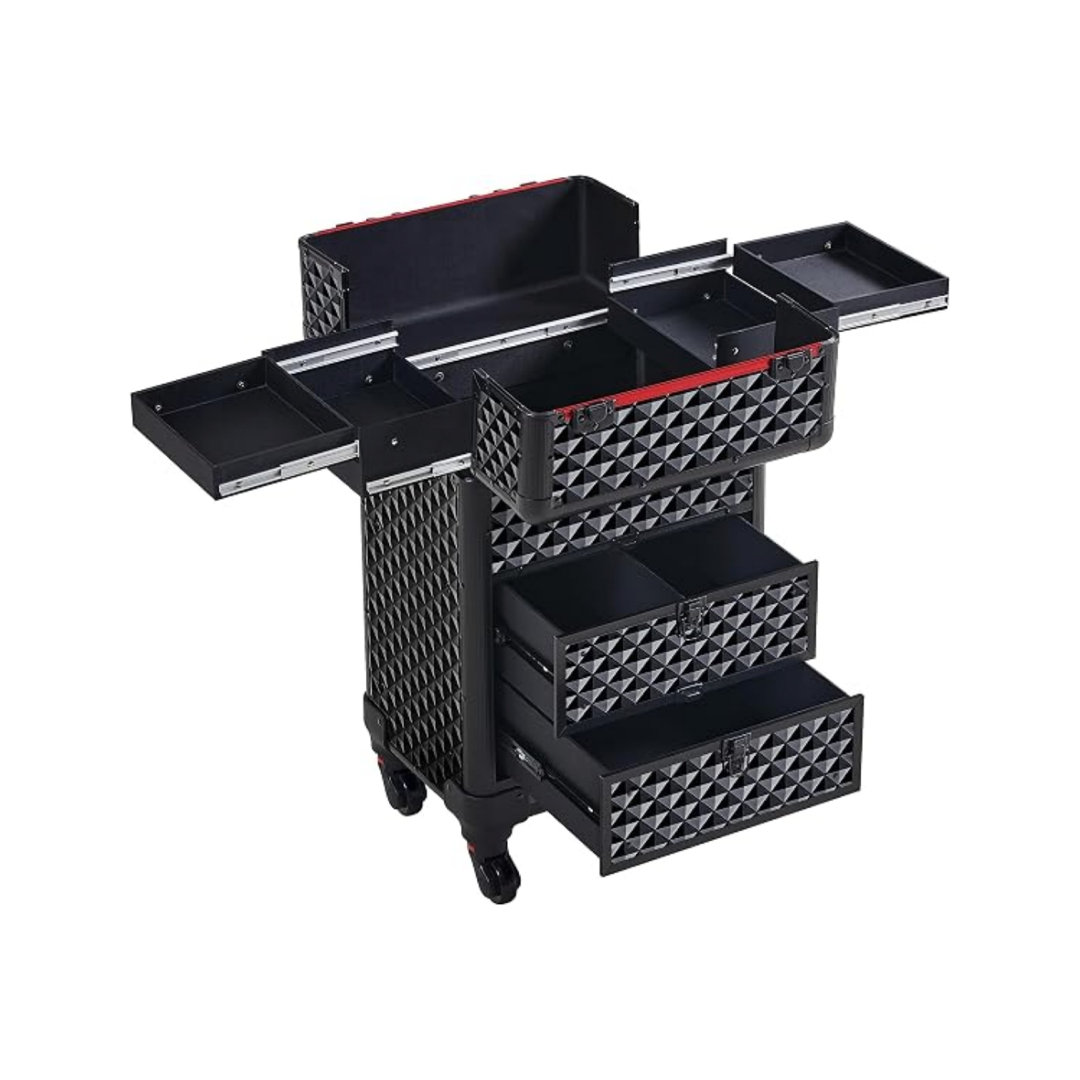 Rolling Makeup Train Case with Drawers Professional Cosmetic Organizer Beauty Storage Case