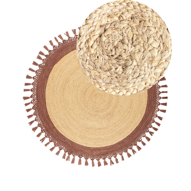 Round Jute Area Rug Beige and Brown Patoka, Round 140cm