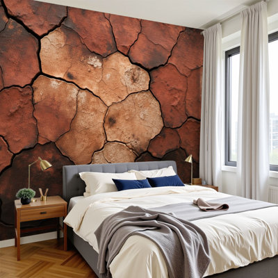 Papier peint adhésif à motif de terre craquelée abstraite à motif de terre craquelée H 100 po x l 144 po, papier peint amovible en PVC pour chambre à coucher, bureau à domicile