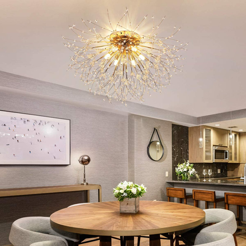 6-Light 62cm Crystal Flush Mount, Gold