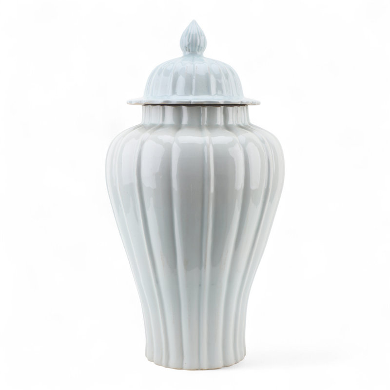Pale Blue Fluted Jar with Lid, White