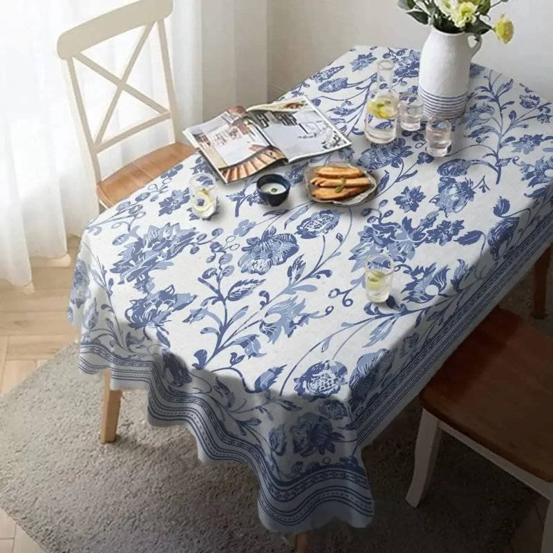Nappe ovale - Nappe 60 x 84 pouces à motif floral rustique bleu classique français