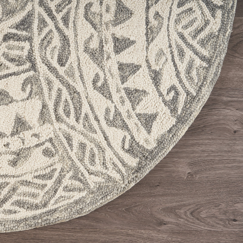Toochin Hand Tufted Wool Floral Indoor Rug, Round 6'