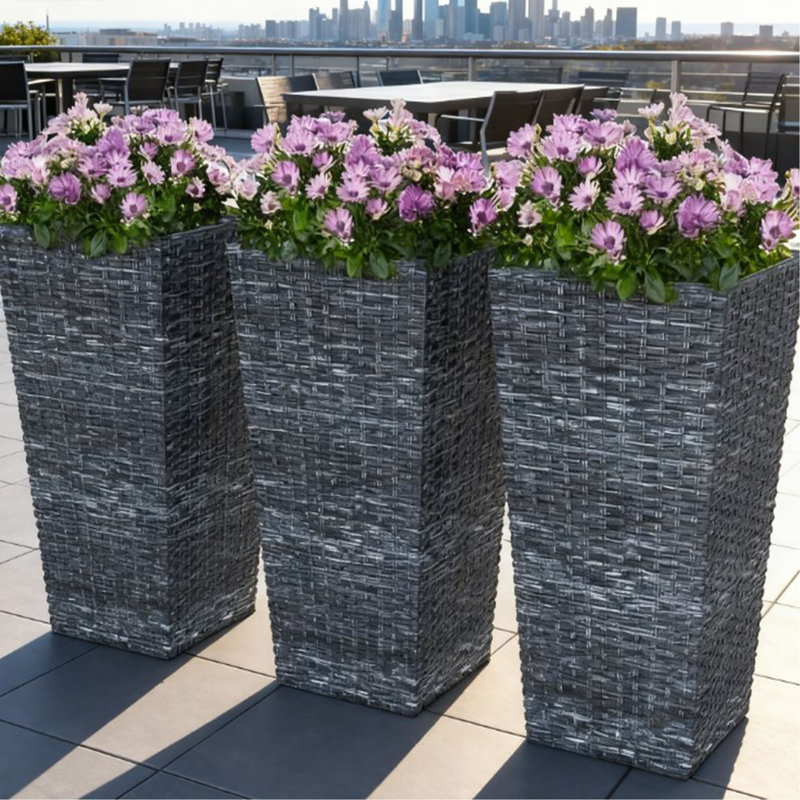 Ensemble de 3 pots de fleurs coniques, grands pots de fleurs pour plantes d'extérieur, avec trous de drainage, Gris