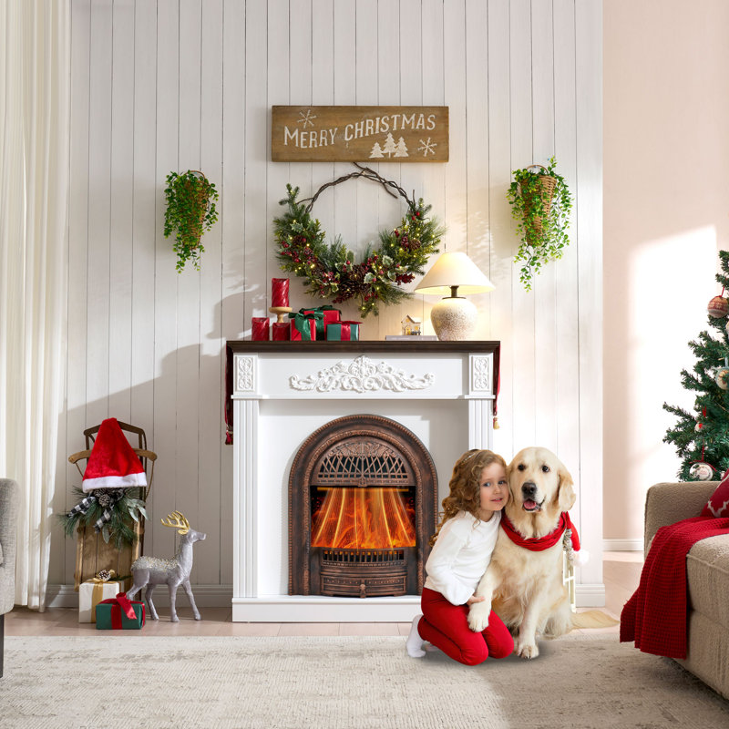 45" Electric Fireplace with Mantel,Farmhouse Fireplace TV Stand with 25" Fireplace Insert Bronze Heater