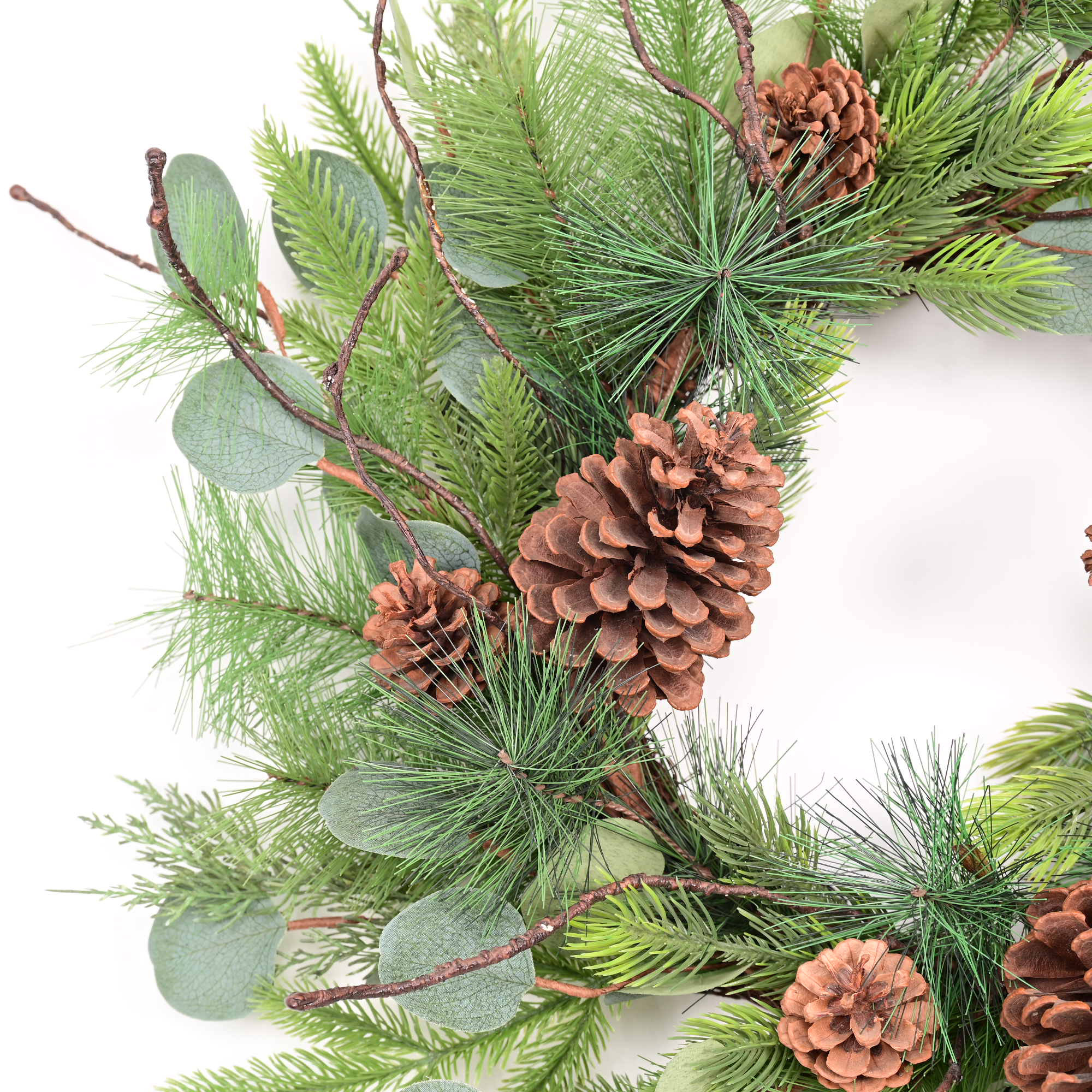 24" Artificial Farmhouse Blossoms Cluster Greenery Leaves Cedar Winter Christmas Wreath For Front Door