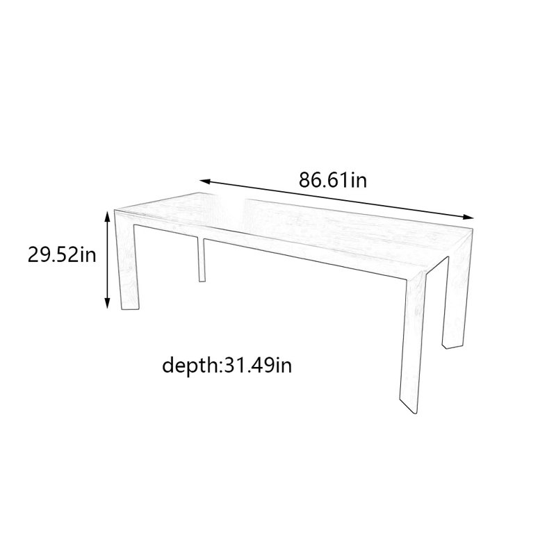 Table de salle à manger moderne en bois massif italien, Noir, H 29,52 po x L 86,61 po x l 31,49 po