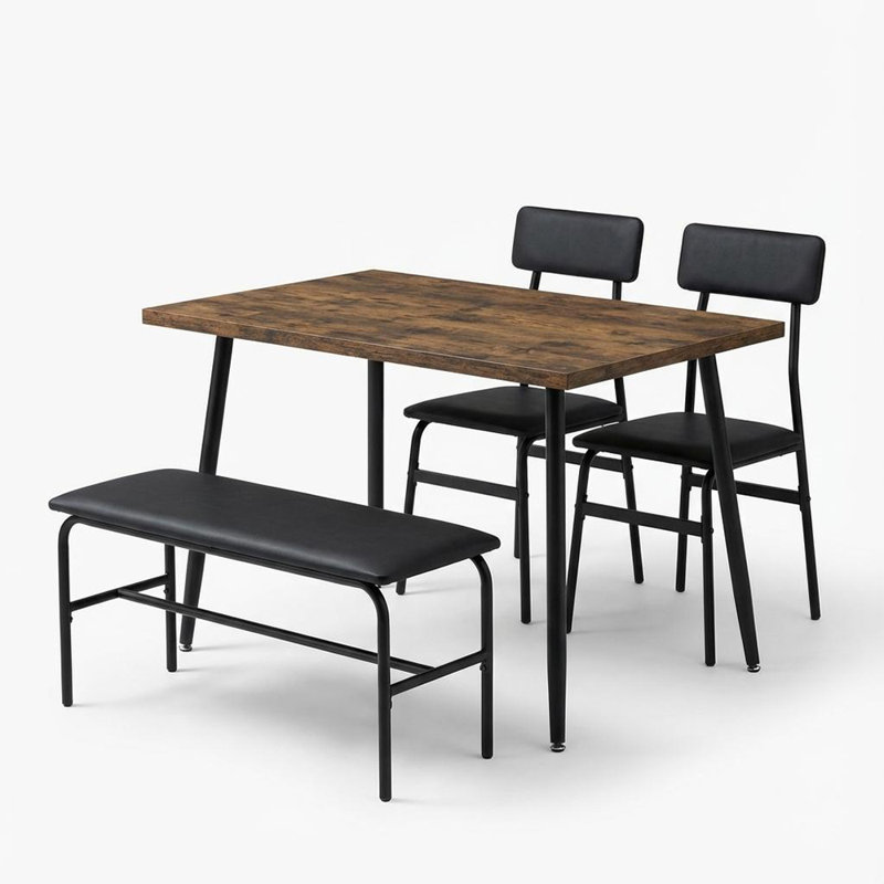 Ensemble de table de salle à manger pour 4 personnes avec table en bois, banc rembourré et 2 chaises, meubles de cuisine et de salle à manger peu encombrants