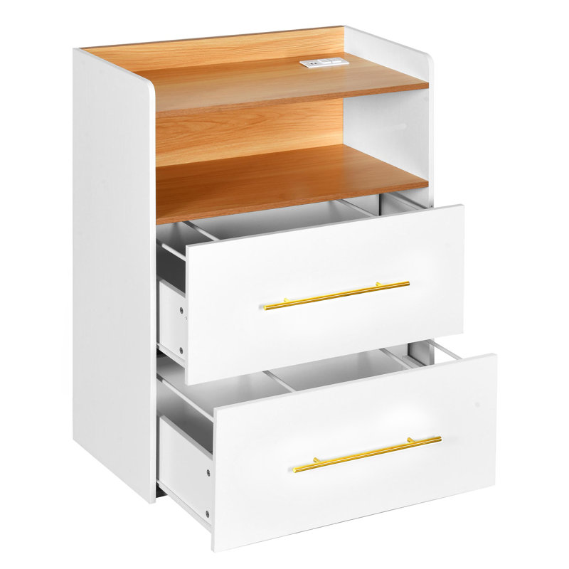 Grande table de chevet avec 2 tiroirs et 2 tablettes de rangement Marjon