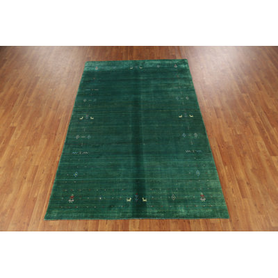 Tapis vert fait à la main de style Gabbeh vert 5 x 8