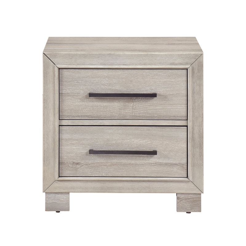Ely Nightstand, 2 Drawers With Antique Brass Long Handles, Gray