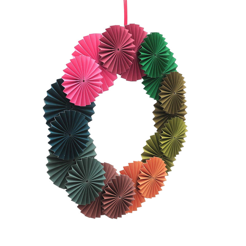 Couronne de fleurs en papier fabriquée à la main - décor festif multicolore