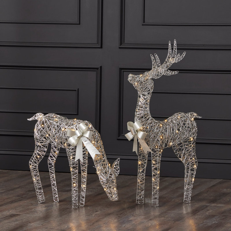 Metallic Silver Reindeer, Pre-Lit with 120 Micro Warm White LED Lights, Plug In, 36"H x 6"W x 20"D