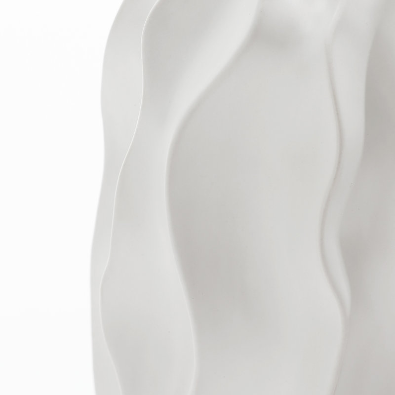 15.9'' H Modern White Wavy Ceramic Vase