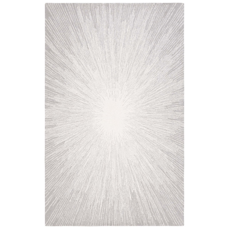 Hanayo Hand Tufted Wool/Cotton Rug in Silver/Ivory, Rectangle 5' x 8'