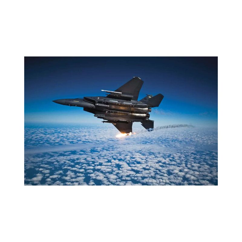F-15E Strike Eagle Aircraft Releases Flares I - Wrapped Canvas Print, 66.04 cm H x 45.72 cm W x 1.91 cm D
