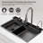 31.5 X 17.7 Inch 304 Stainless Steel Smart Waterfall Kitchen Sink Set With Pull-Down Faucet - Includes Knife Holder, Drain Basket, Cutting Board & Temperature Display