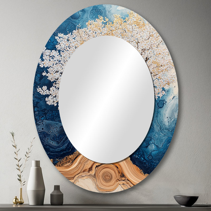 Golden Cherry Blossom Tree Garden Of Winter Beauty III - Miroir mural traditionnel ovale, 43 po x 33 po