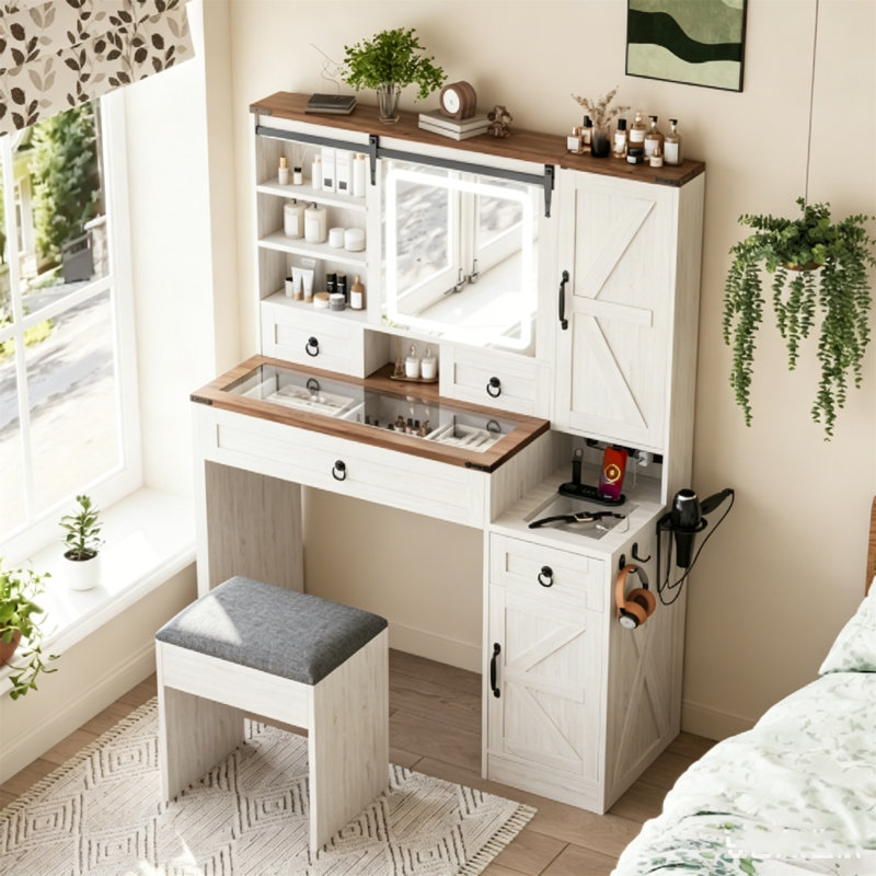Ensemble de meuble-lavabo à plateau en verre Farmhouse, white