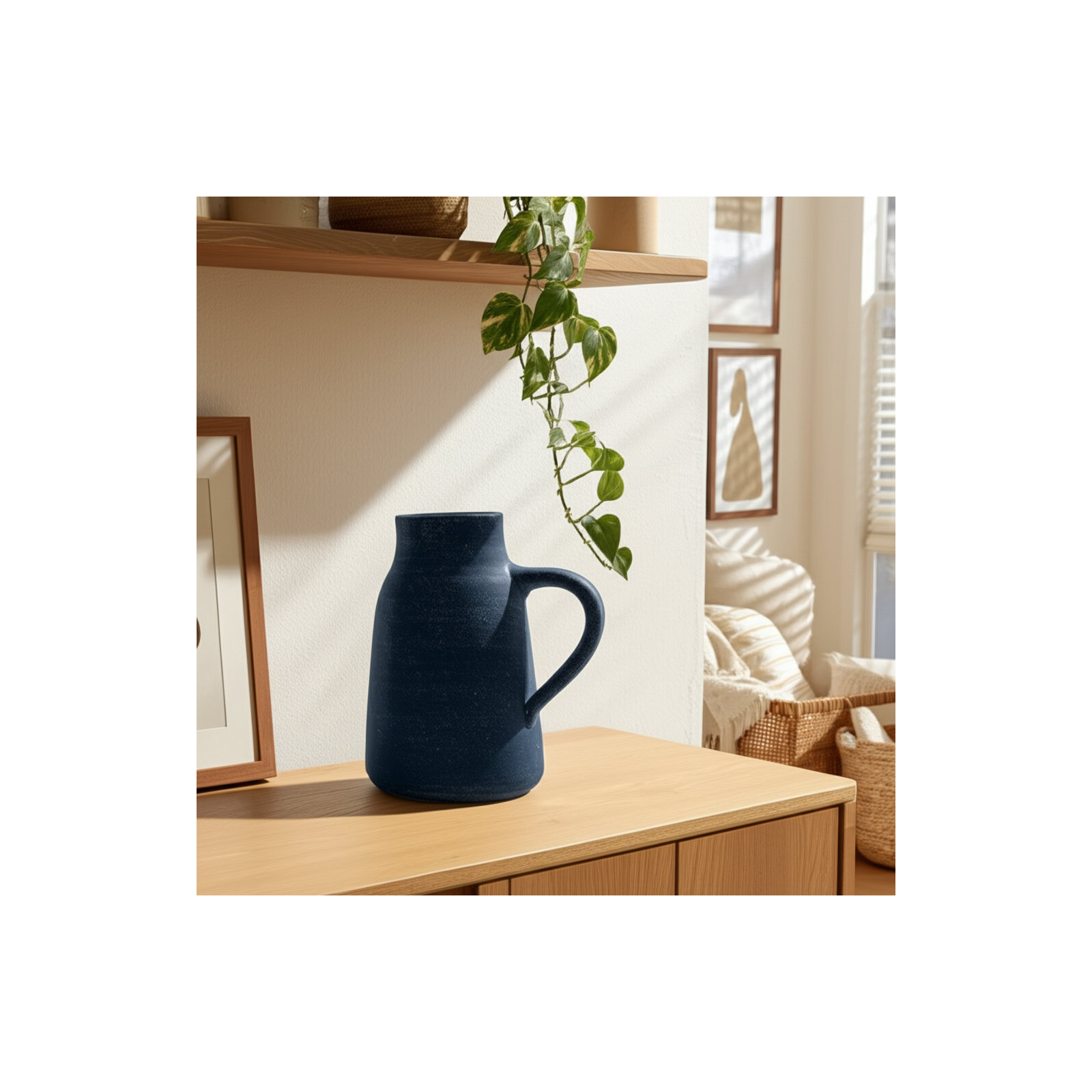 Anasta Handmade Terracotta Table Vase, Blue, Overall Height - 8.5"