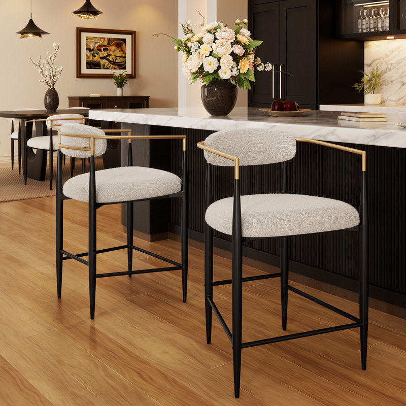 Velora Upholstered 25.8" Counter Stool,  Modern Sleek Bar Chair (Set of 2), White