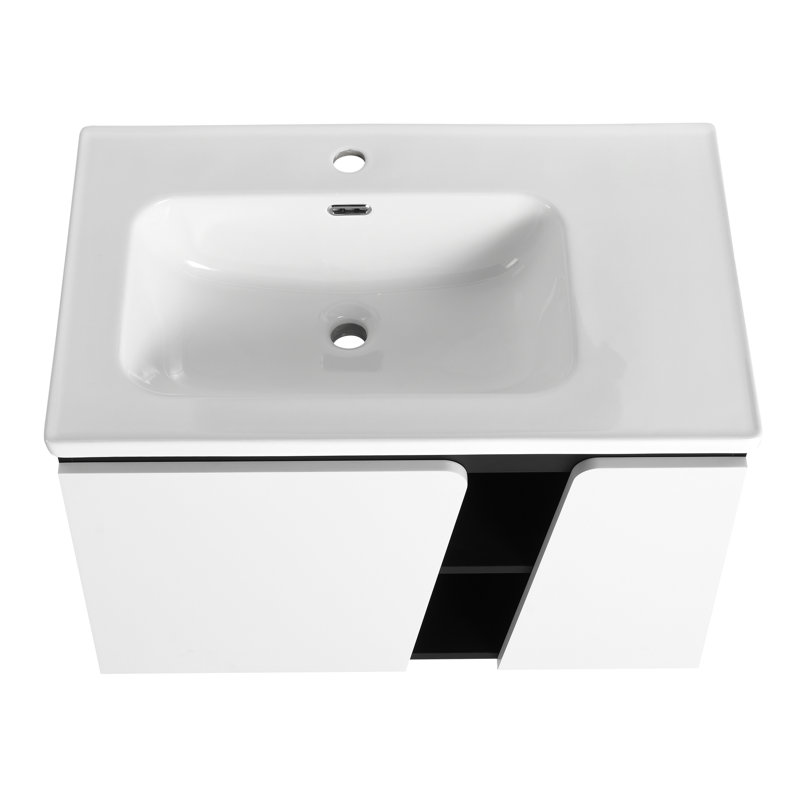 Meuble-lavabo mural de 32 pi avec lavabo simple, porte à fermeture en douceur silencieuse et style moderne, 32"
