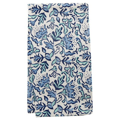 LINEN BLEND TEA TOWEL  BLUE BOTANICAL