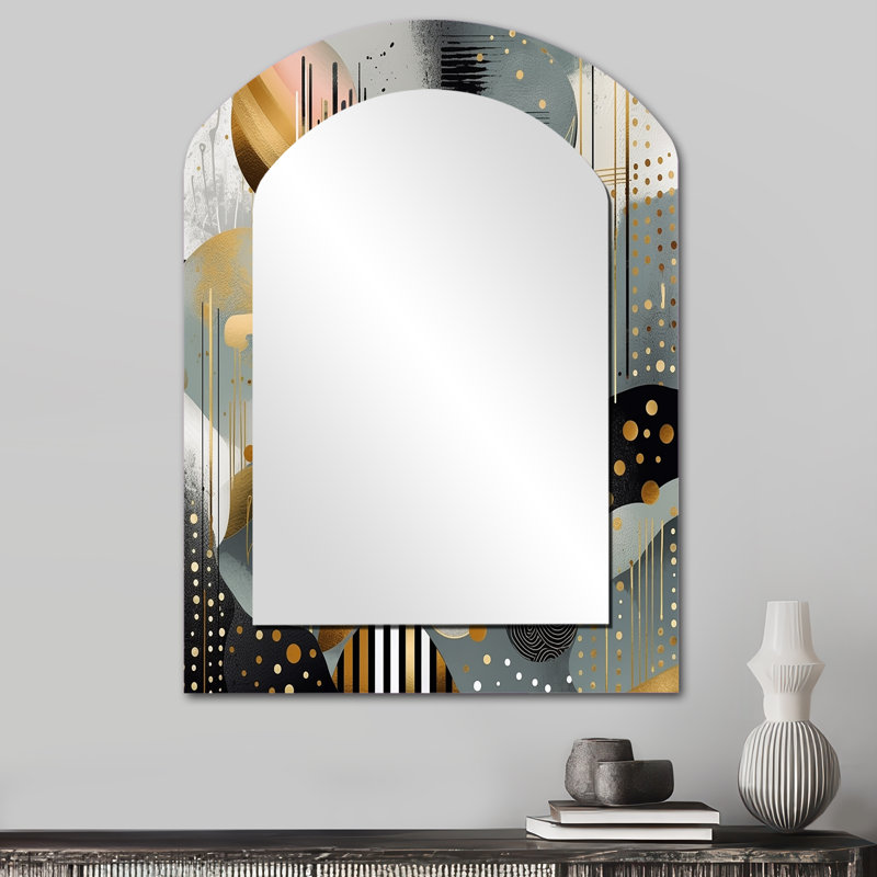 Doux doux marbre abstrait V - miroir décoratif arche de marbre, miroir mural asymétrique doré, impression d'art en métal