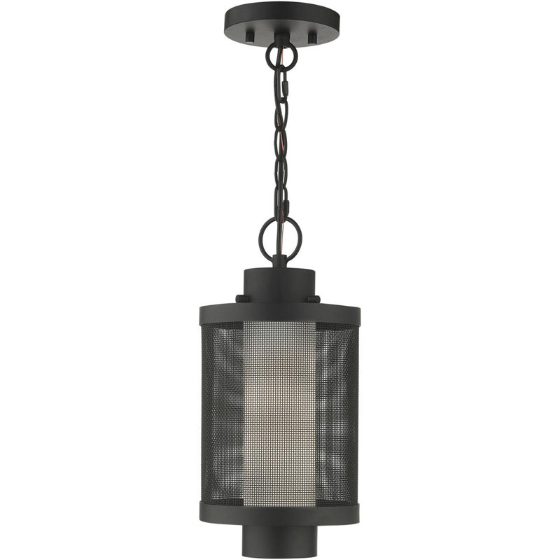 Light Pendant Opal White Glass Shade, 17.5" H x 9" W x 9" D, Black