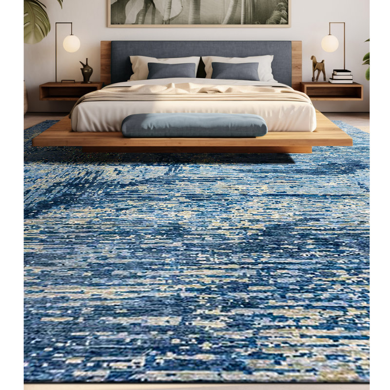 Hand Knotted Abstract Area Rug, Rectangle 9' x 12'
