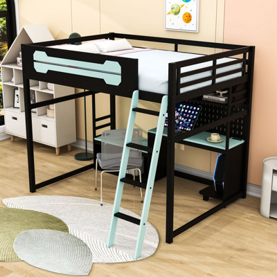 Lit mezzanine double avec lumières DEL, ports USB et bureau