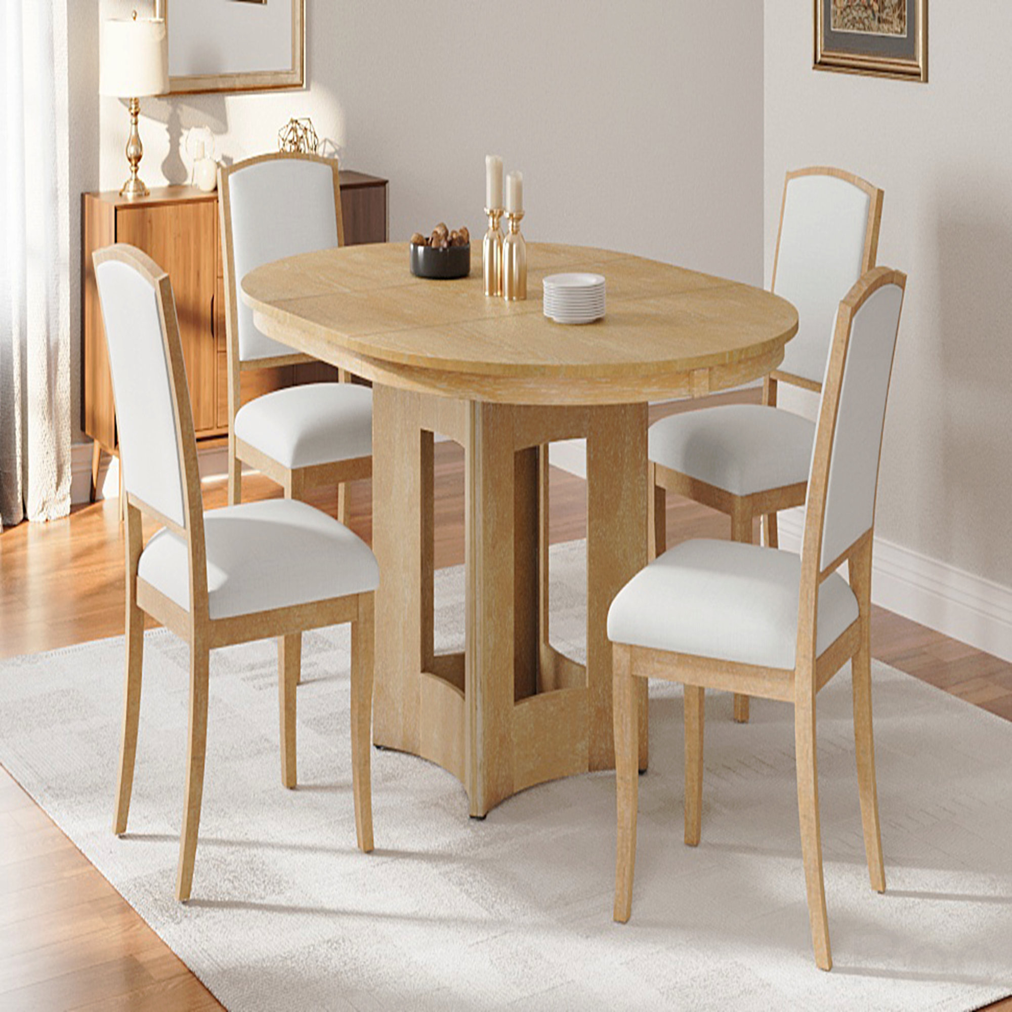 August Grove Farmhouse Extendable Round Dining Table Set For 4 People ...