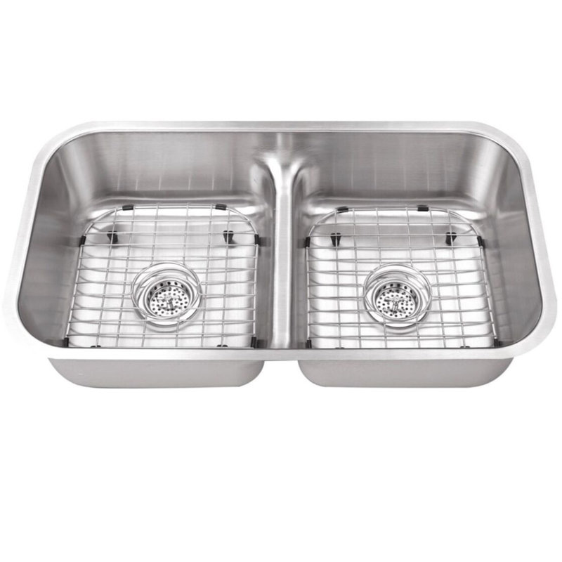 Évier de cuisine à double cuve avec robinet encastrable l 33 po x l 18 po, Robinet transitionnel