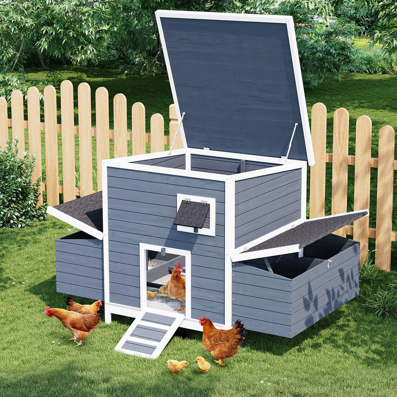 Spacieux poulailler en bois pour 2 ou 3 poules, cage de jardin avec boîtes de nid