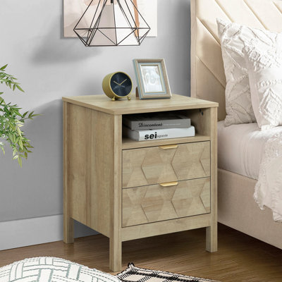 Nordic 2 Drawer Set Of 2 Nightstand, Bedside Table With Storage Drawers, Night Stand For Bedroom, End Table Or Side Table For Living Room, 15.5" D X 18.9" W X 24" H, Beige