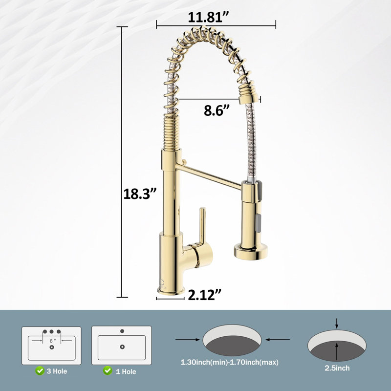 Dual-Function Sprinkler Kitchen Faucet With Pull-Down Sprinkler, Stainless Steel Faucet, Single-Handle Spring-Loaded Kitchen Faucet