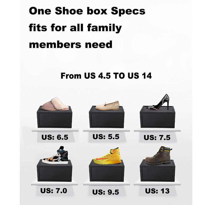 Stackable Large Shoe Containers Shoe Storage Box with Hard Plastic Drop Front for Sneakers, Black